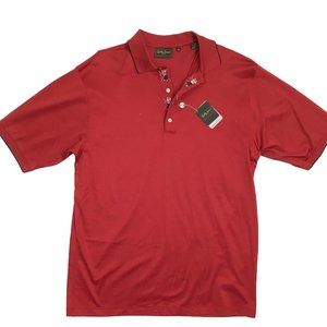 NEW Bobby Jones Collection Golf Shirt!  M  Rust Orange  Navy Trim  MADE IN ITALY